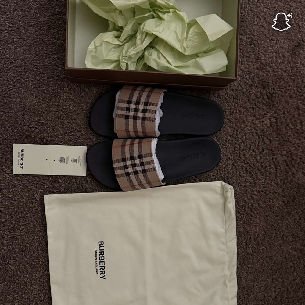 Burberry Black and Brown Plaid Slides